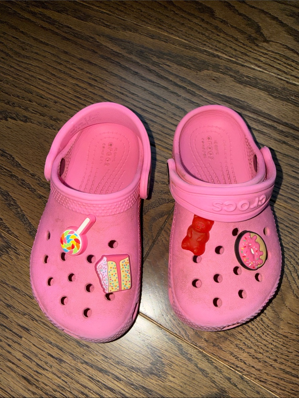 CROCS Kids Pink Clog Sandals with Sweet Charm Accents size 8 toddler